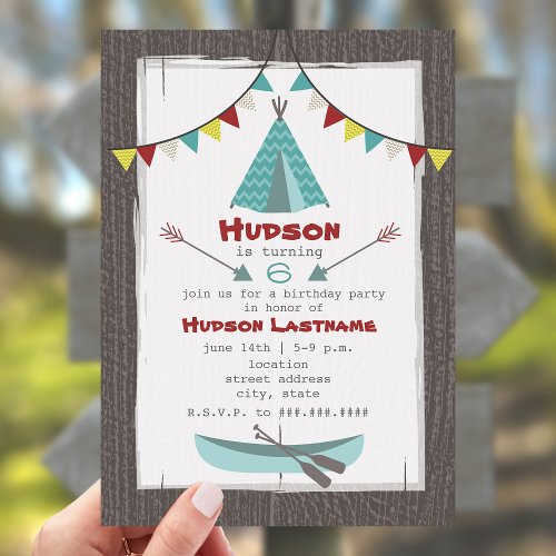 Tipi Birthday Party Invitation Red  Turquoise