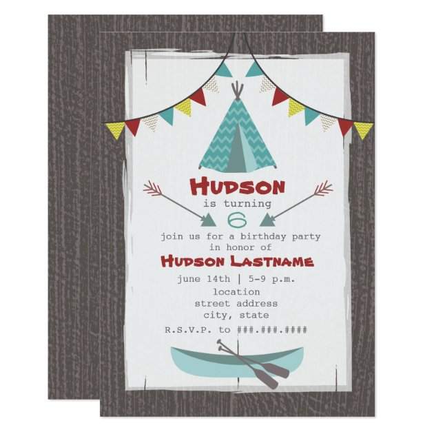 Tipi Birthday Party Invitation Red + Turquoise