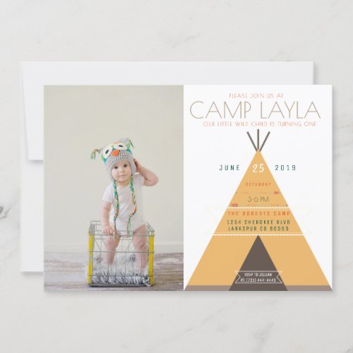 Tipi Camp  First Birthday Photo Invite