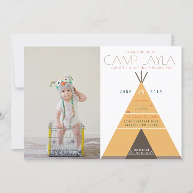 Tipi Camp | First Birthday Photo Invite (Front)