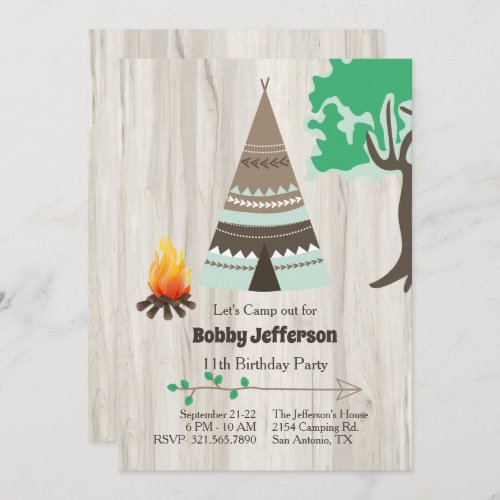 Tipi Camp Out Birthday Party Invitation