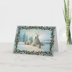 TIPI CAMP SQUAW & BOUGHS by SHARON SHARPE Holiday Card