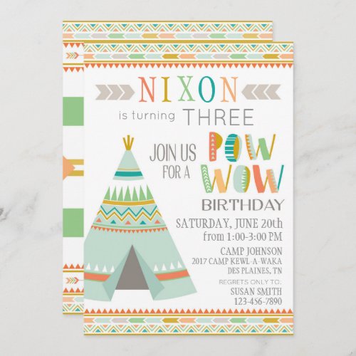 Tipi Native American Indian Pow Wow Birthday Invitation