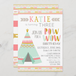 Tipi Native American Indian Pow Wow Birthday Invitation