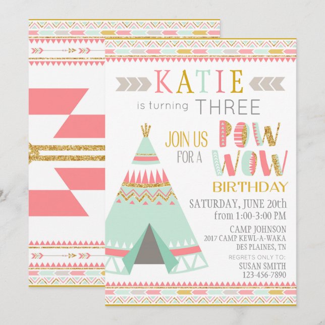 Tipi Native American Indian Pow Wow Birthday Invitation (Front/Back)