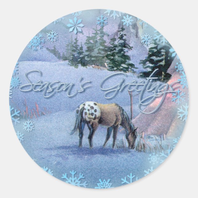 TIPI WINTER APPALOOSA & SNOWFLAKES by SHARON SHARP Classic Round Sticker (Front)