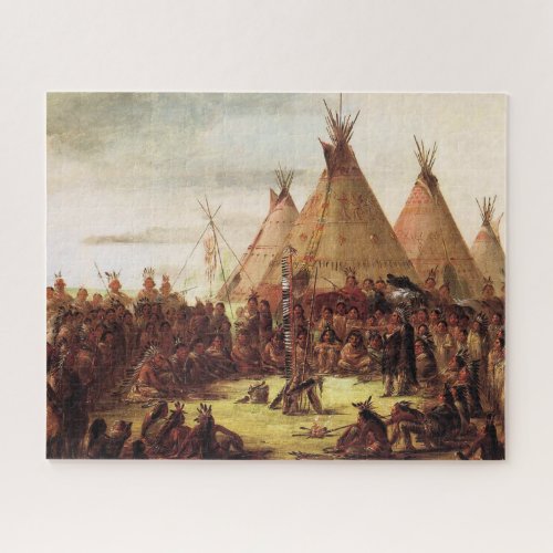 Tipis Sioux War Council George Catlin Circa 1850  Jigsaw Puzzle