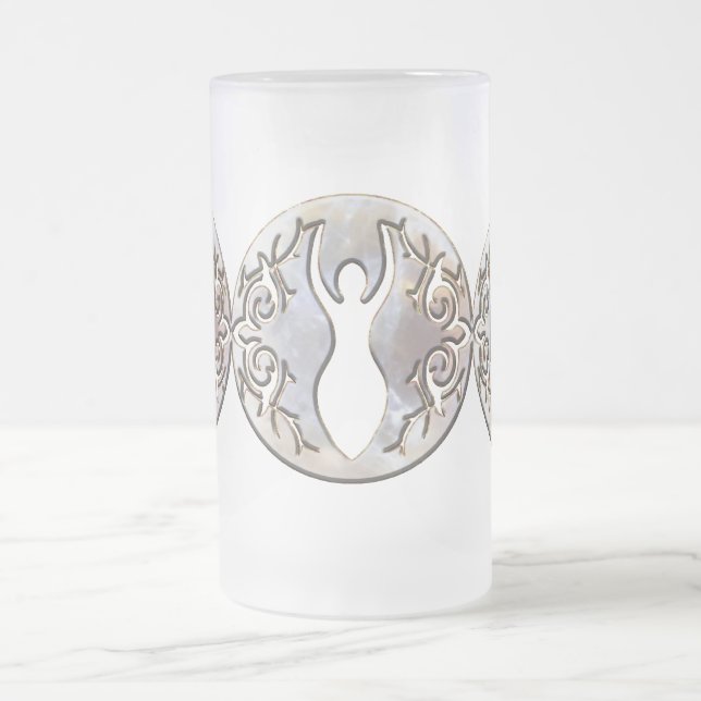 Tiple Moon Moonstone Goddess Frosted Glass Beer Mug (Center)