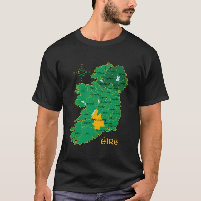 Tipperary Ireland County Map Eire Irish Travel T-Shirt (Front)