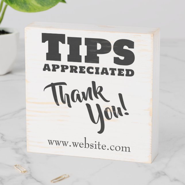 Tips Appreciated Cash Gratuities Website Link Wooden Box Sign (In Situ Horizontal)
