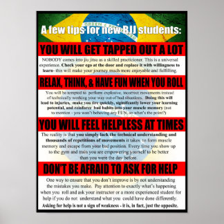 Tips for BJJ Beginners Gym Poster