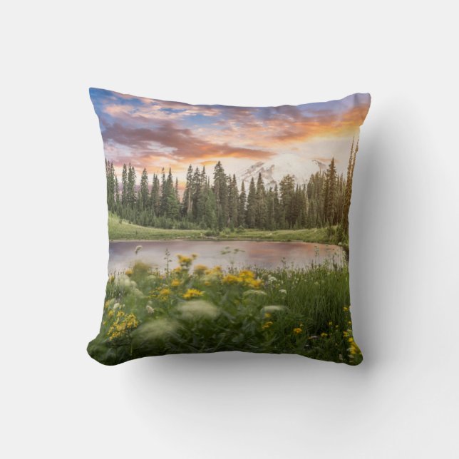 Tipsoo Lake of Mt.Rainier Throw Pillow (Front)