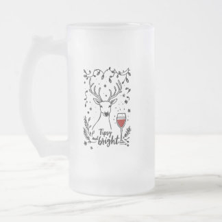 Tipsy and Bright Deer  Frosted Glass Beer Mug