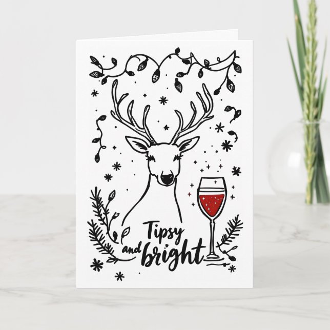 Tipsy and Bright Deer  Holiday Card (Front)