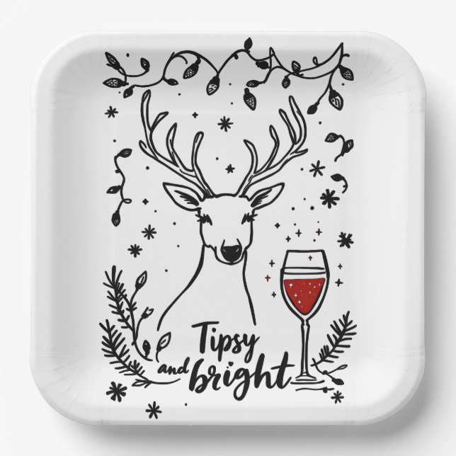 Tipsy and Bright Deer  Paper Plates (Front)