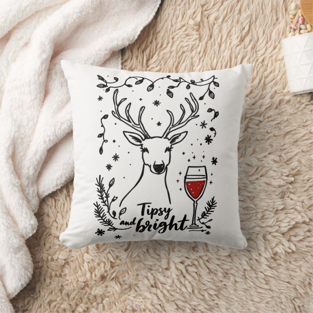 Tipsy and Bright Deer  Throw Pillow (Blanket)