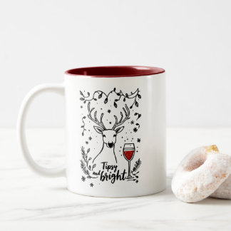 Tipsy and Bright Deer  Two-Tone Coffee Mug