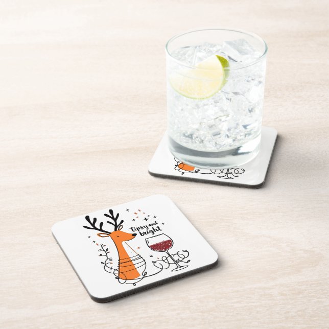 Tipsy and Bright Reindeer  Beverage Coaster (Right Side)