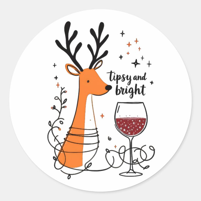 Tipsy and Bright Reindeer  Classic Round Sticker (Front)
