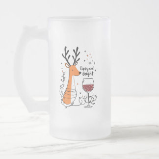 Tipsy and Bright Reindeer Frosted Glass Beer Mug