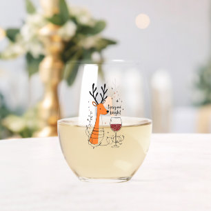 Tipsy and Bright Reindeer Stemless Wine Glass