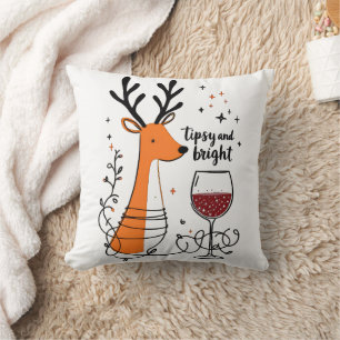 Tipsy and Bright Reindeer Throw Pillow