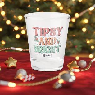 Tipsy and Bright Retro Personalized Christmas Shot Glass