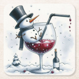 Tipsy Snowman Christmas Coaster