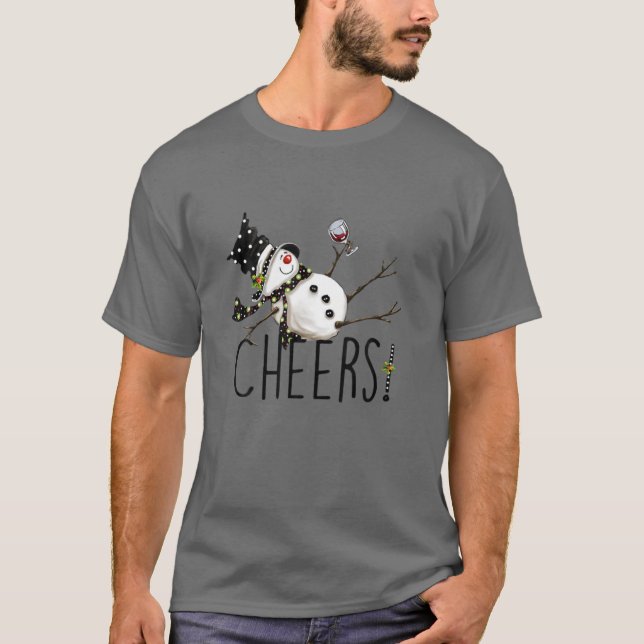 Tipsy Snowman Wine Cheers Wine Christmas Wine Drin T-Shirt (Front)