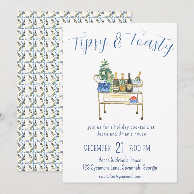 Tipsy & Toasty Christmas Party Bubbly Invitation (Front/Back)