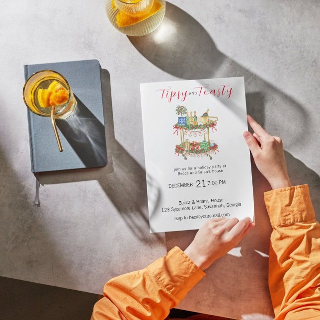 Tipsy & Toasty Red Bar Christmas Party Invitation (Creator Uploaded)