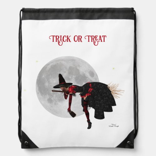 Tipsy Witch On Flying Broom Drawstring Backpack