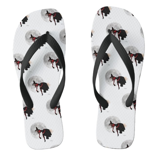 Tipsy Witch On Flying Broom Flip Flops (Footbed)