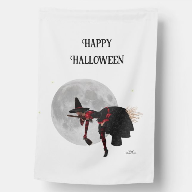 Tipsy Witch On Flying Broom House Flag (Front)