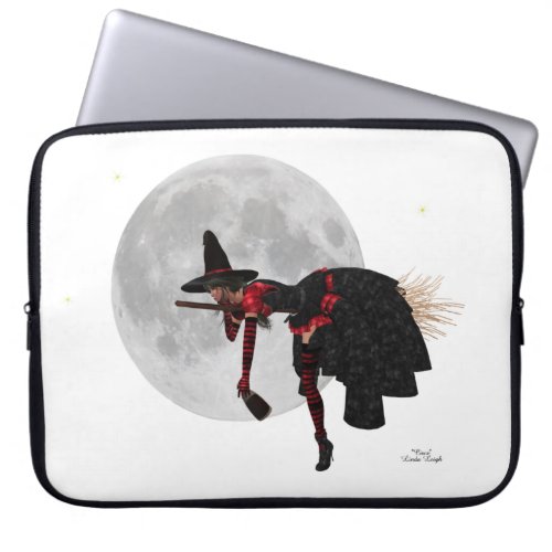 Tipsy Witch On Flying Broom Laptop Sleeve