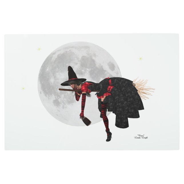 Tipsy Witch On Flying Broom Metal Wall Art (Front)