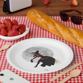 Tipsy Witch on Flying Broom Paper Plates