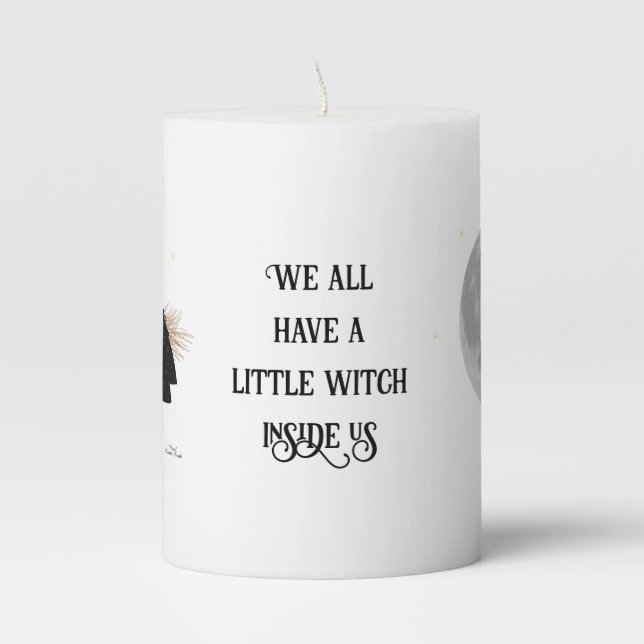 Tipsy Witch On Flying Broom Pillar Candle (Front)