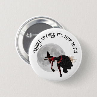 Tipsy Witch On Flying Broom Pin Button