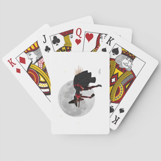 Tipsy Witch On Flying Broom Playing Cards (Back)