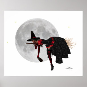 Tipsy Witch On Flying Broom Poster