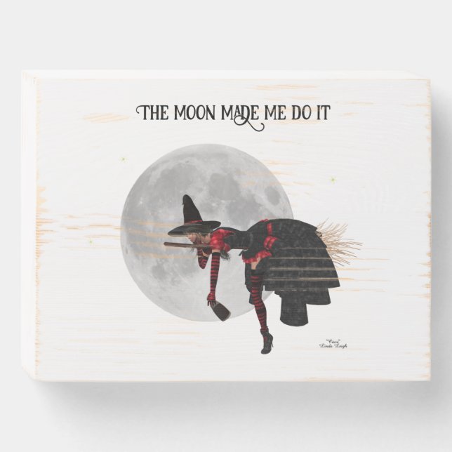 Tipsy Witch On Flying Broom Wood Box Plaque (Front Horizontal)