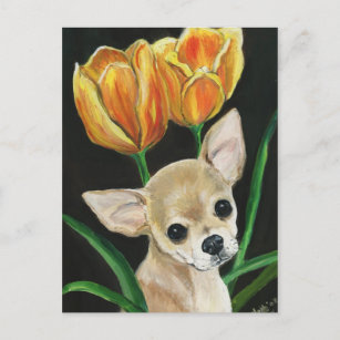 "TipToeing Thru the Tulips" Chihuahua Art Postcard