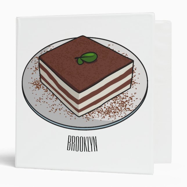 Tiramisu cake cartoon illustration  3 ring binder (Front/Inside)