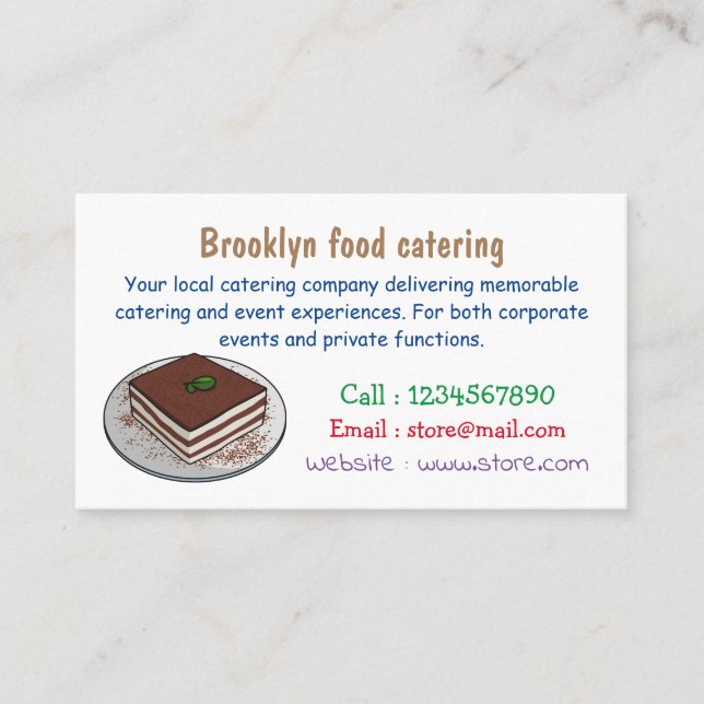 Tiramisu cake cartoon illustration business card (Front)