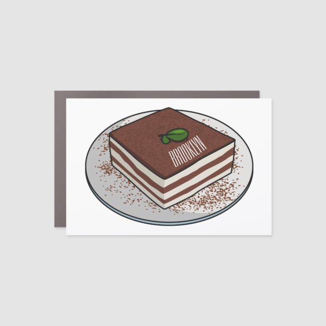 Tiramisu cake cartoon illustration car magnet (Front)