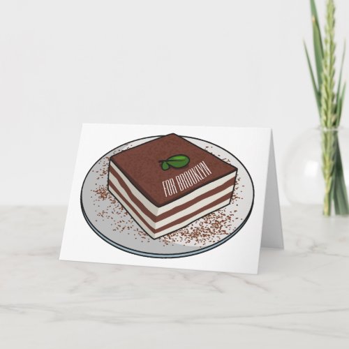 Tiramisu cake cartoon illustration  card
