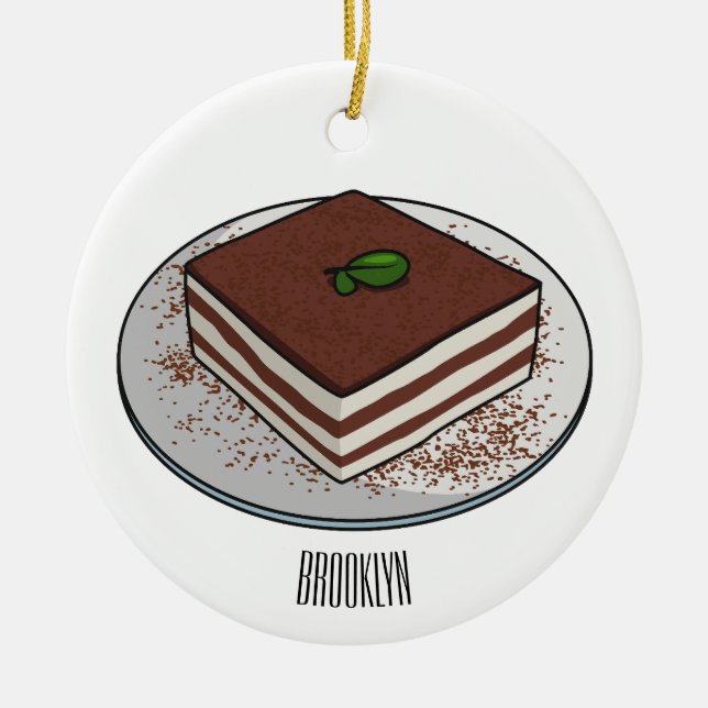 Tiramisu cake cartoon illustration ceramic ornament (Front)