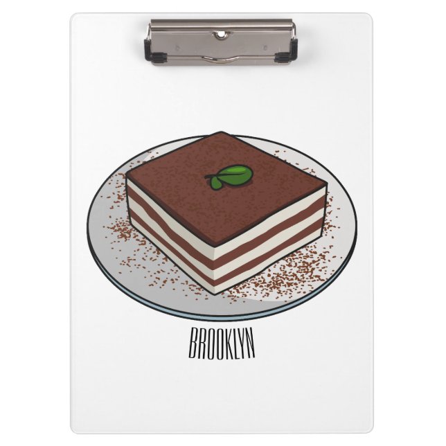 Tiramisu cake cartoon illustration clipboard (Front)