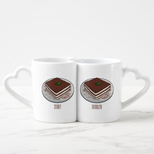 Tiramisu cake cartoon illustration  coffee mug set